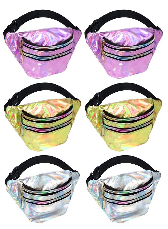 Gabrella 6 Pack Holographic Neon Fanny Packs for Women, Colorful Sport Waist Bag Pack with Adjustable Belt, 80s 90s Shiny Waist Bag Metallic Color Sport Waistbags Shiny Waist Pack - Image 1